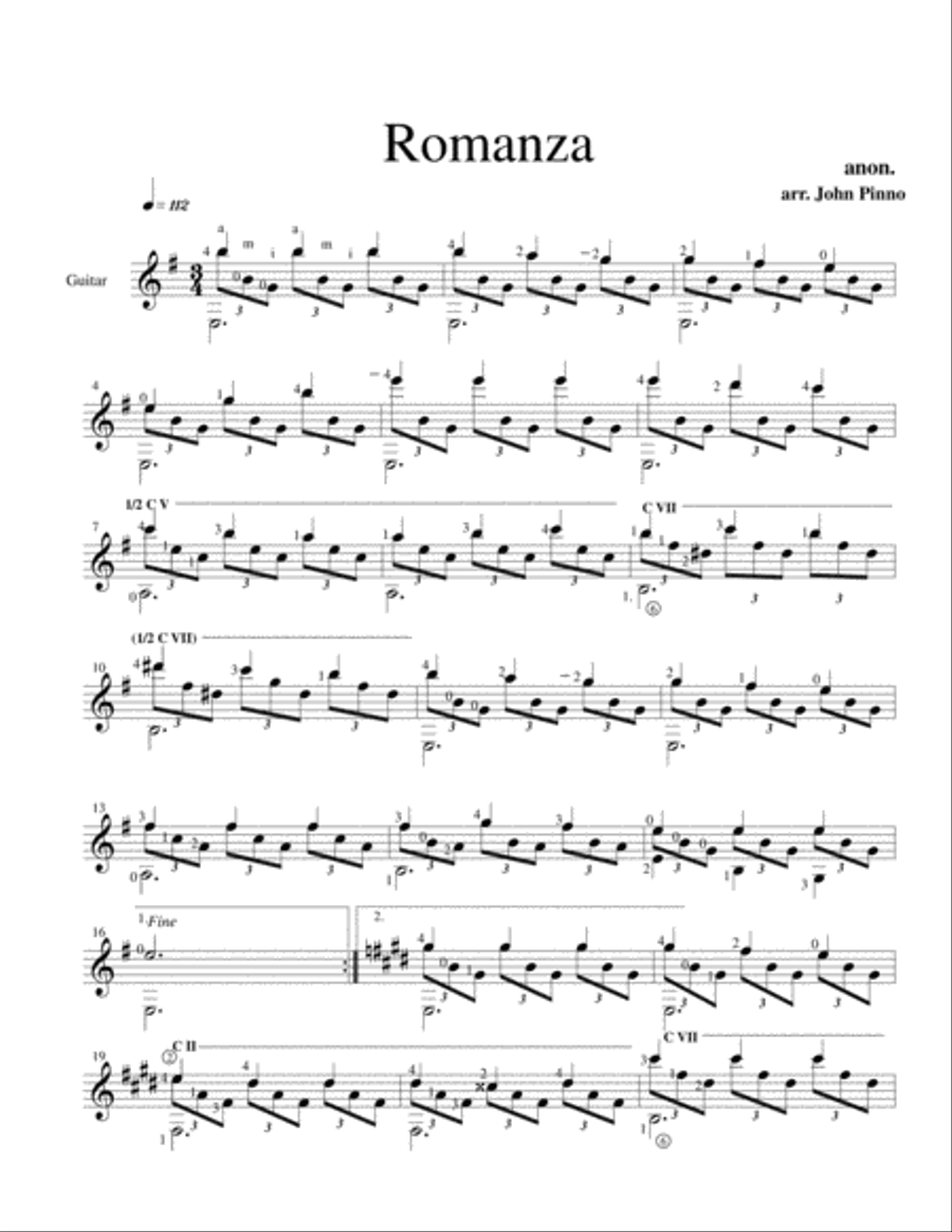 Romanza Classical Guitar scores gallery preview page 1
