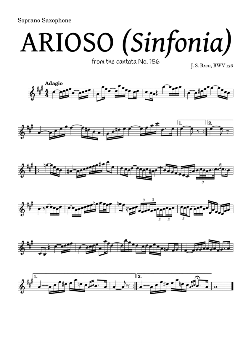ARIOSO, by J. S. Bach (sinfonia) - for Soprano Saxophone and accompaniment image number null