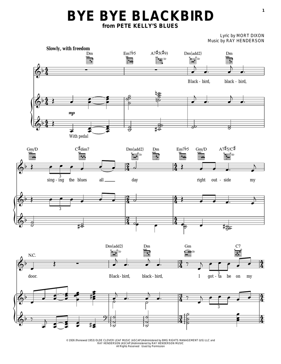Bye Bye Blackbird Piano, Vocal, Guitar scores gallery preview page 1