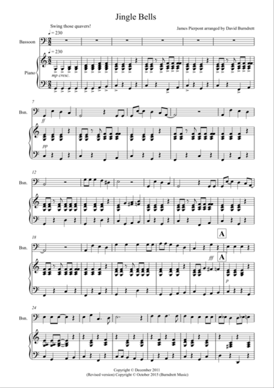 Jingle Bells (Jazzy Style) for Bassoon and Piano Woodwind Duet scores gallery preview page 1