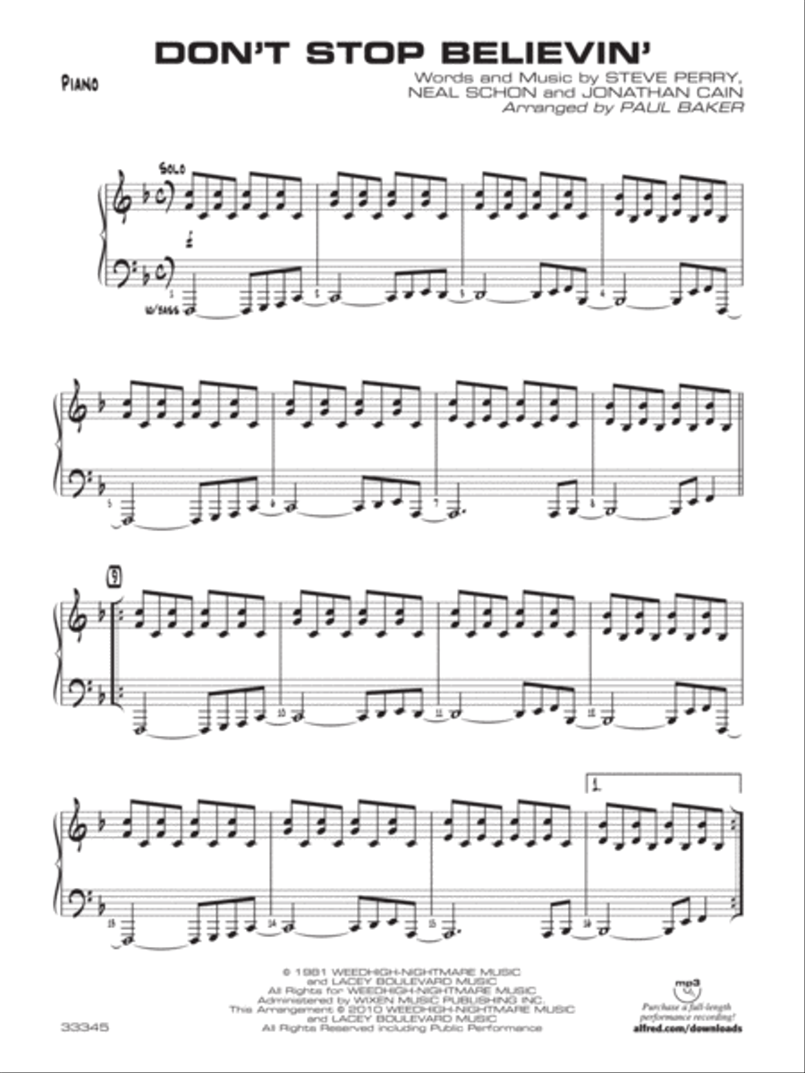 Don't Stop Believin': Piano Accompaniment Jazz Ensemble scores gallery preview page 1