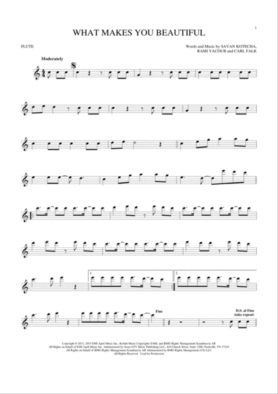 What Makes You Beautiful What Makes You Beautiful Flute Solo scores gallery preview page 1