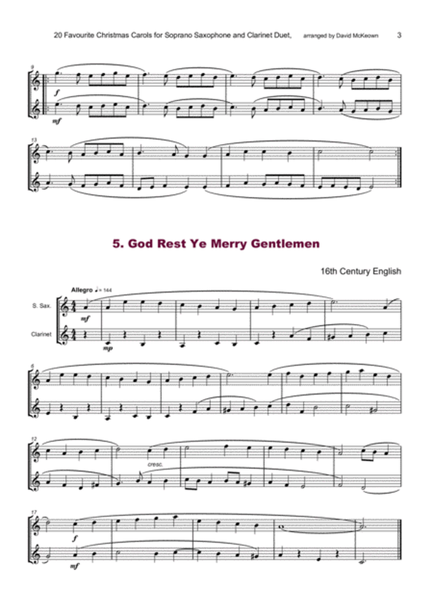20 Favourite Christmas Carols for Soprano Saxophone and Clarinet Duet