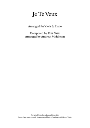 Book cover for Je Te Veux arranged for Viola and Piano