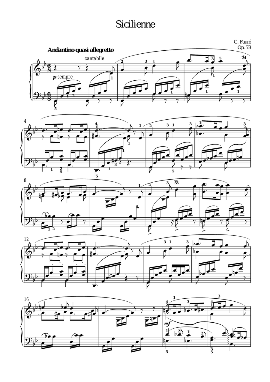 Faure - Sicilienne op.78 for piano solo Piano Solo scores gallery preview page 1