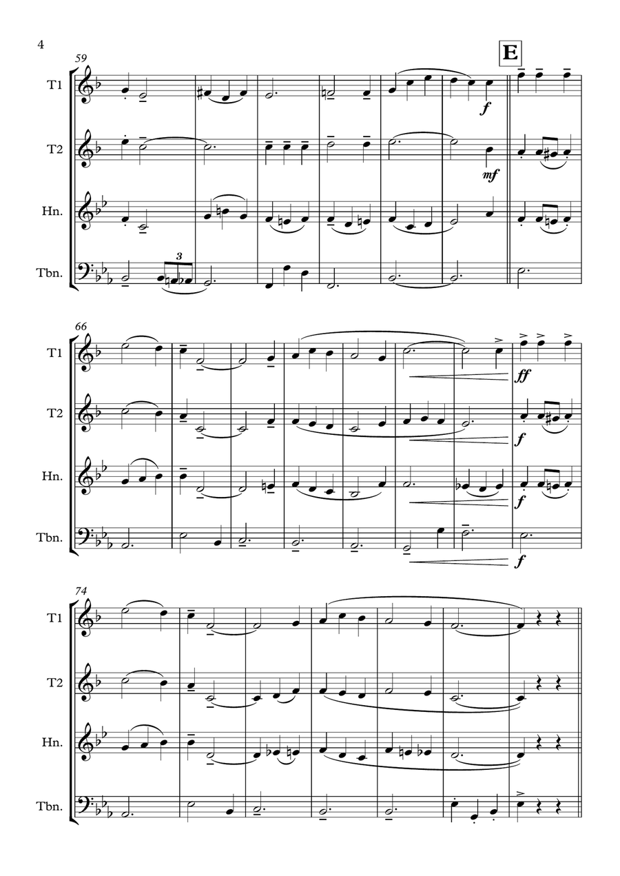 Eton Boating Song Brass Quartet scores gallery preview page 4