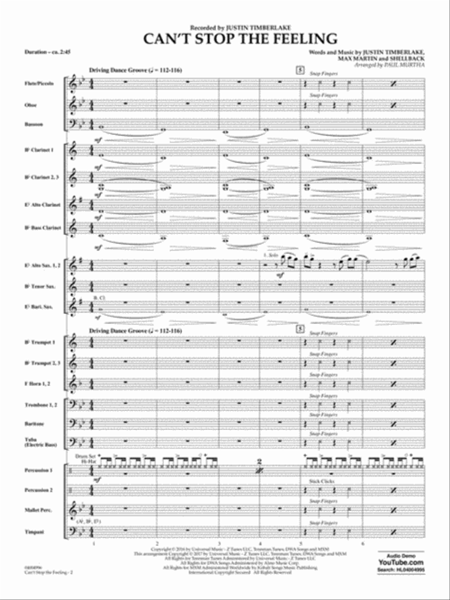 Can't Stop the Feeling Concert Band scores gallery preview page 3