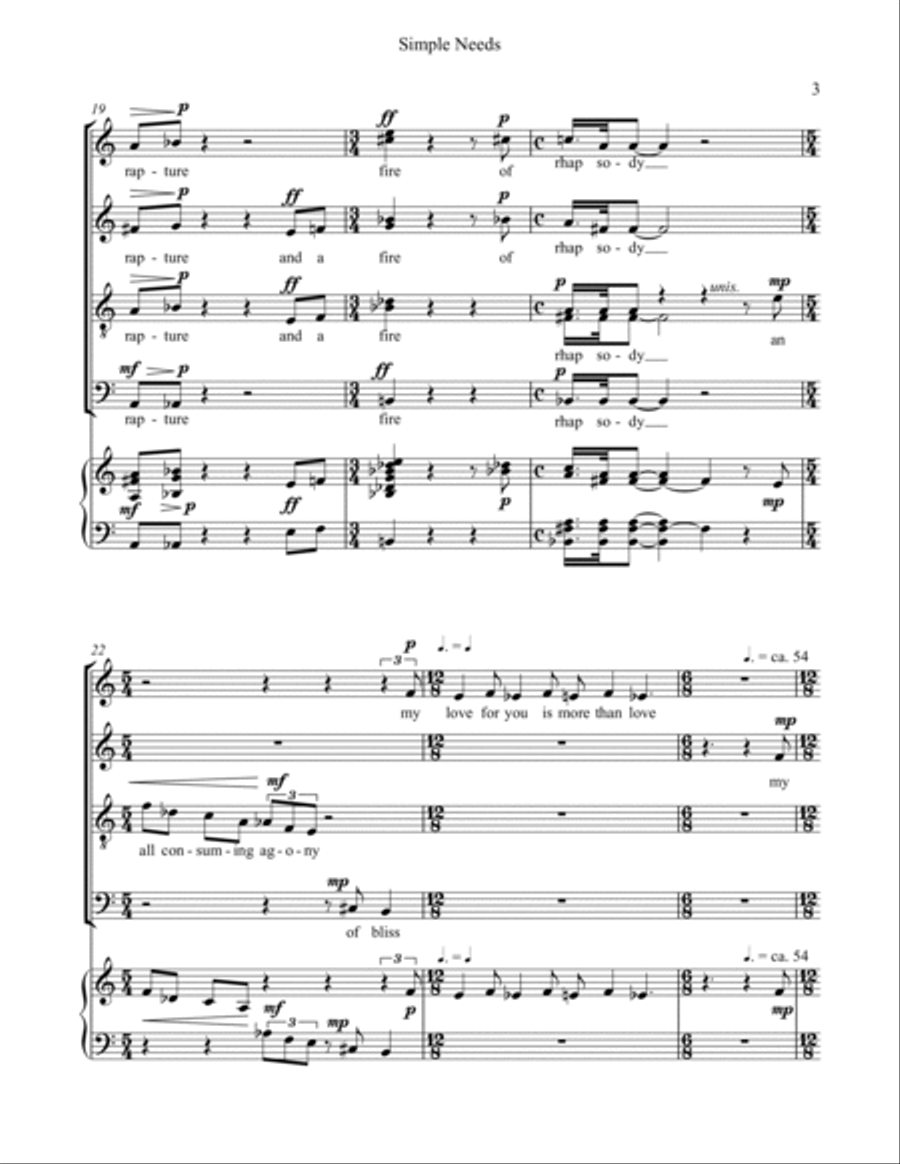 Simple Needs for mixed chorus (SATB) 4-Part scores gallery preview page 3