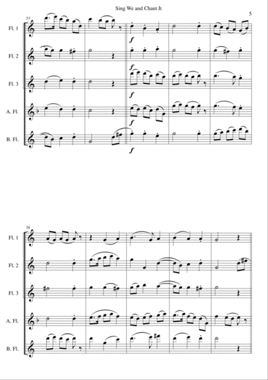 Sing we and chant it (with variations) for flute quintet Sing we and chant it (with variations) for flute quintet Flute scores gallery preview page 5