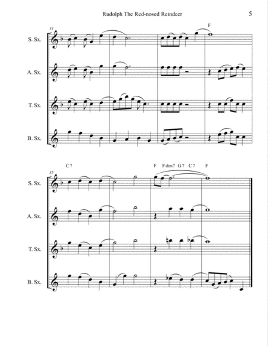 Rudolph The Red-nosed Reindeer Woodwind Quartet scores gallery preview page 5