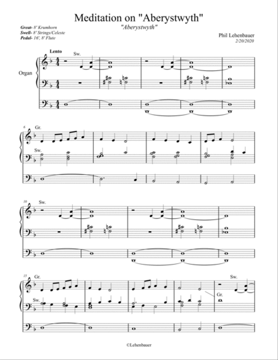 Meditation on "Aberystwyth" organ work, by Phil Lehenbauer image number null