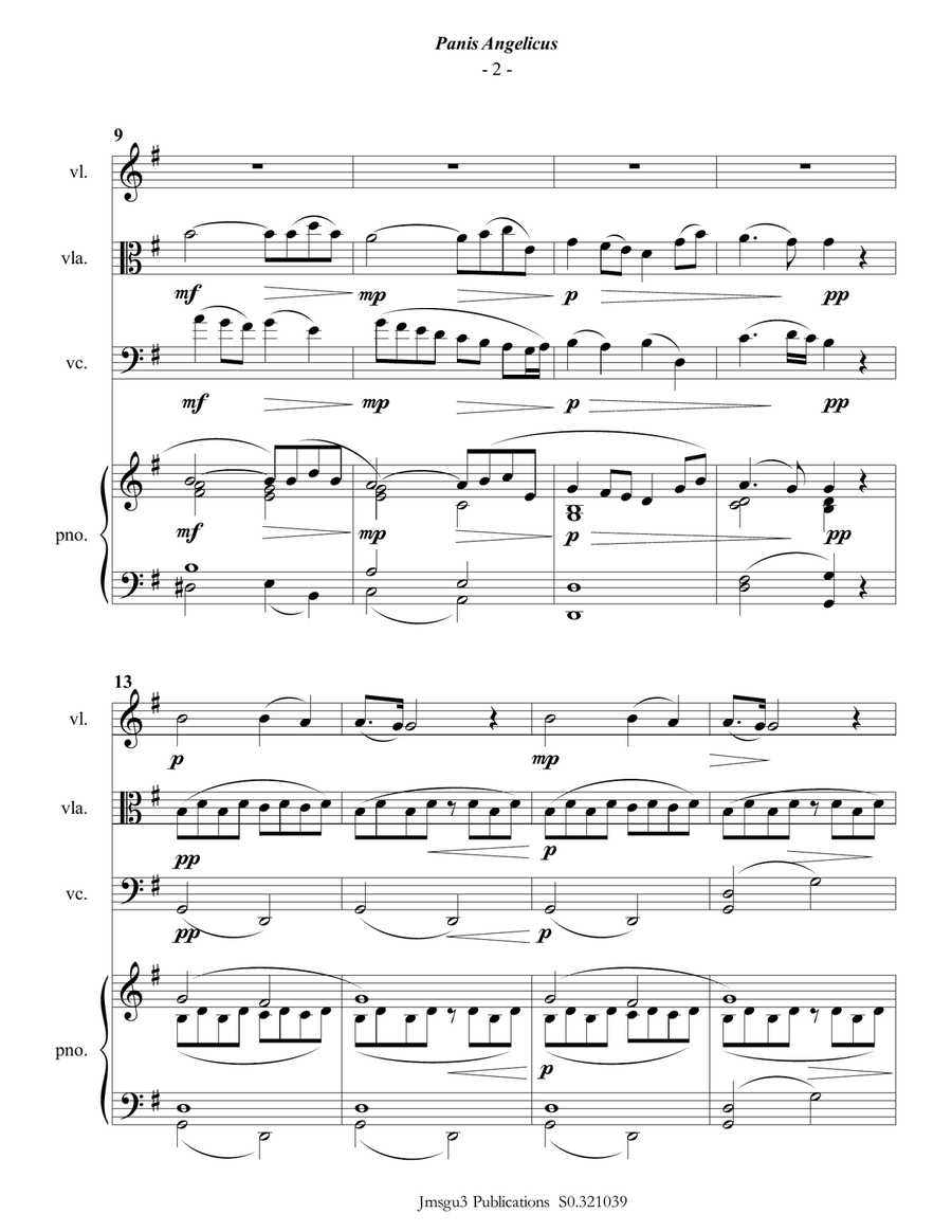 Franck: Panis Angelicus for Piano Quartet Piano Quartet scores gallery preview page 2