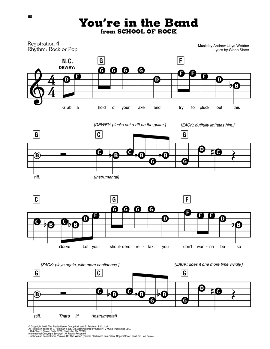 You're In The Band (from School of Rock: The Musical) Electronic Keyboard scores gallery preview page 1