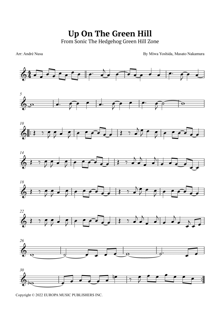Up On The Green Hill From Sonic The Hedgehog Green Hill Zone Violin Solo scores gallery preview page 1