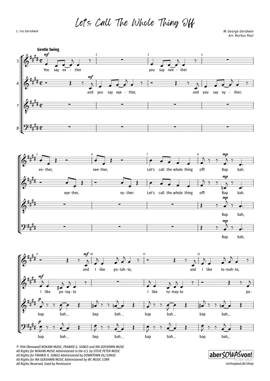 Let's Call The Whole Thing Off 4-Part scores gallery preview page 1