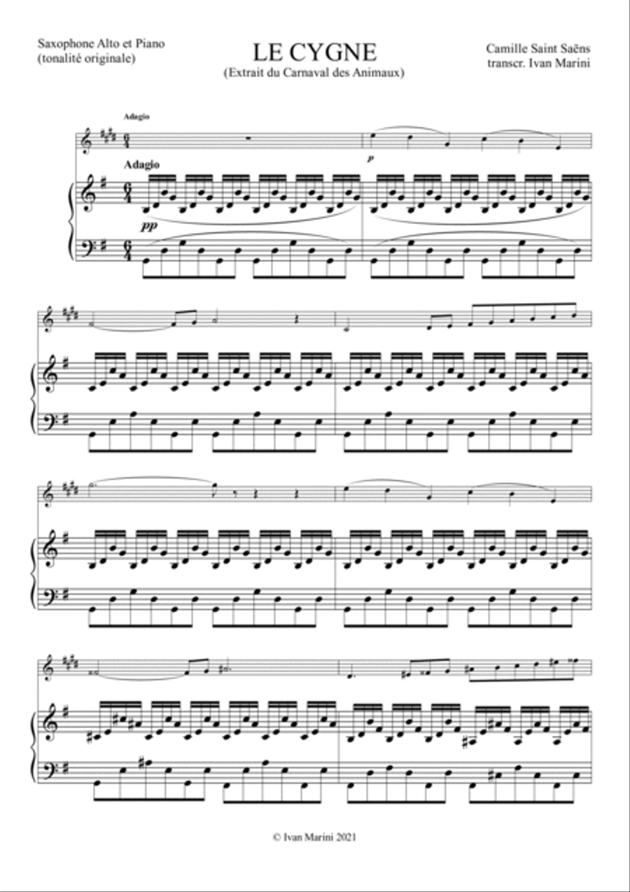 THE SWAN from The Carnival of the Animals - for Alto Sax and Piano Alto Saxophone scores gallery preview page 3