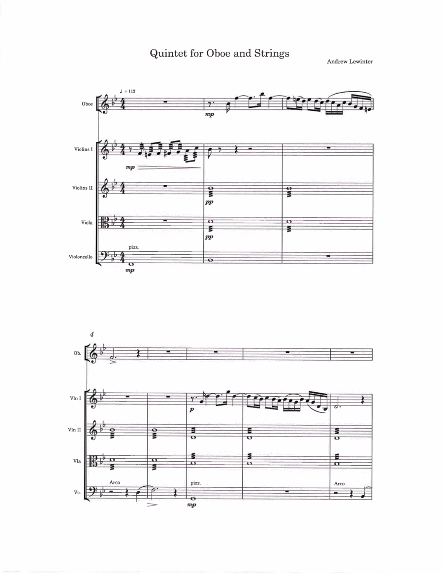 Quintet for Oboe and String Quartet Chamber Orchestra scores gallery preview page 1