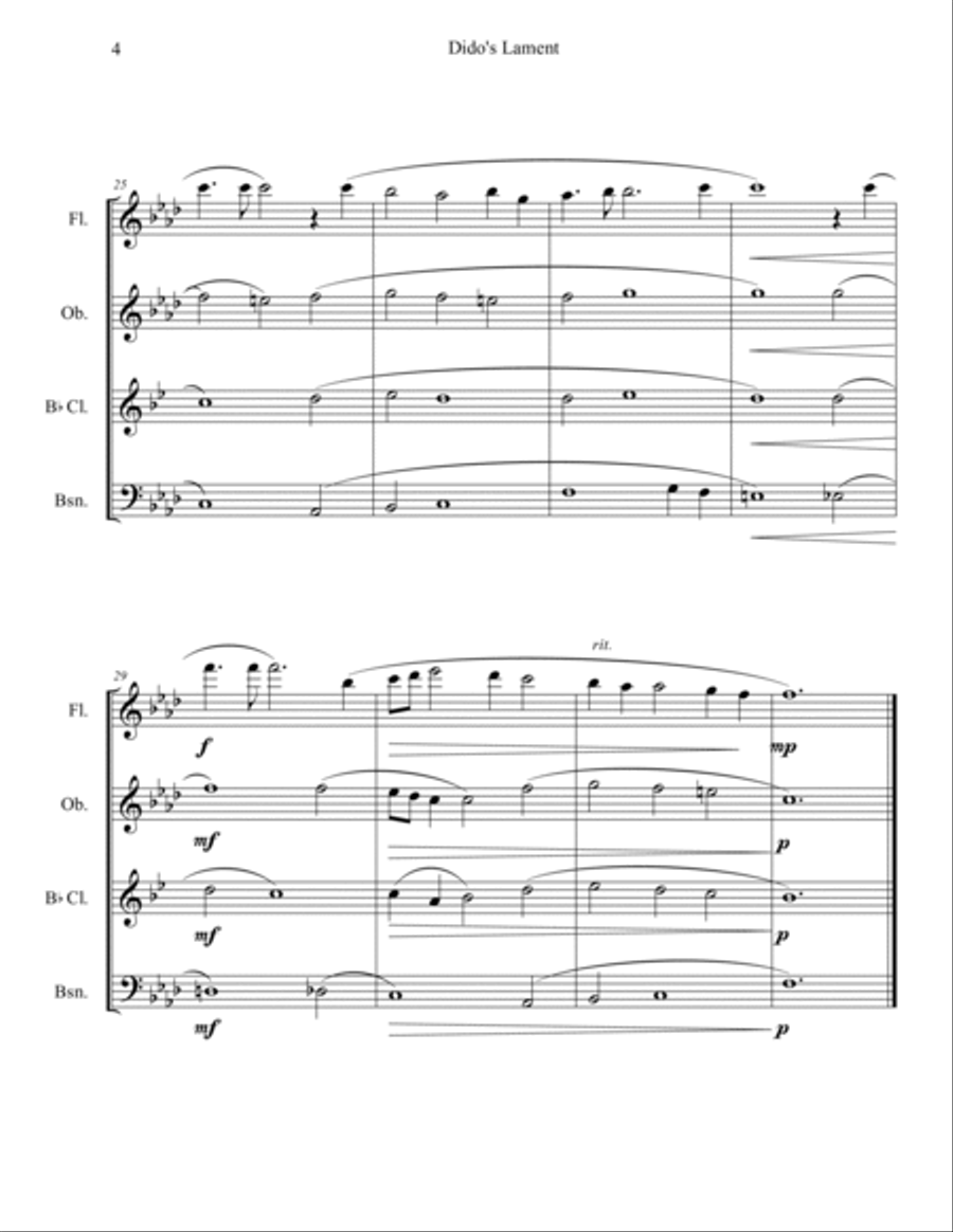 Dido's Lament (Woodwind Quartet) Woodwind Quartet scores gallery preview page 4