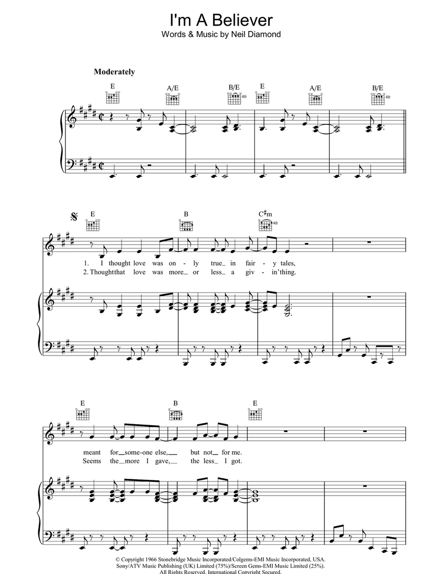 I'm A Believer Piano, Vocal, Guitar scores gallery preview page 1