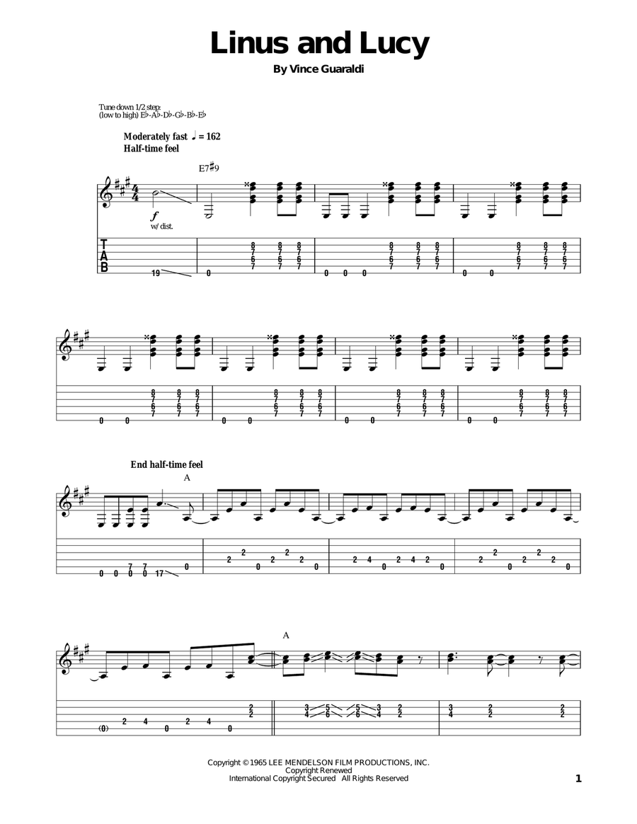 Linus And Lucy Electric Guitar scores gallery preview page 1