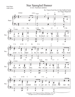 Star Spangled Banner (Key of F - Solo Piano w Lyrics)
