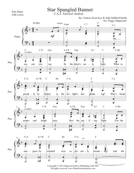 Star Spangled Banner (Key of F - Solo Piano w Lyrics) image number null