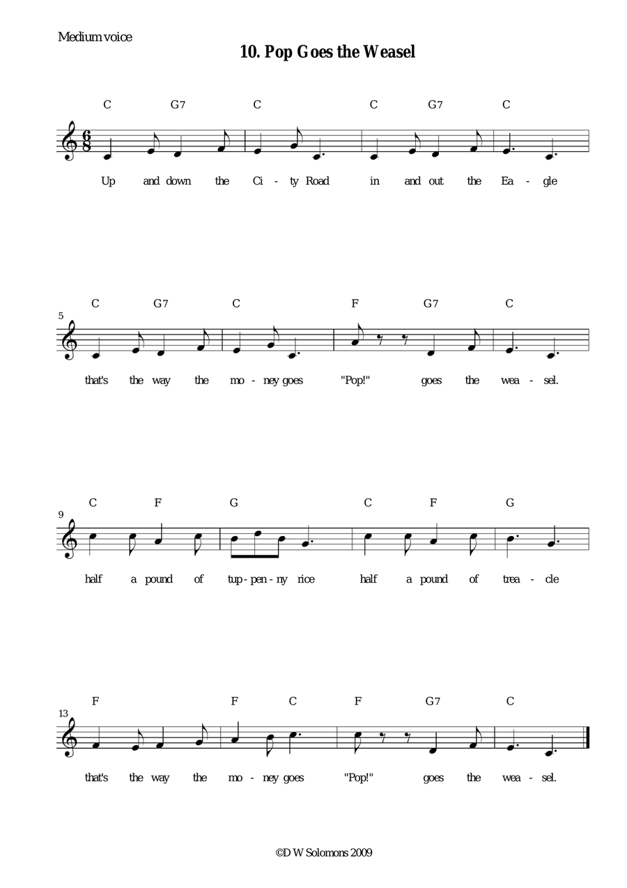 Pop goes the weasel high voice, medium voice or low voice with guitar chords Acoustic Guitar scores gallery preview page 2