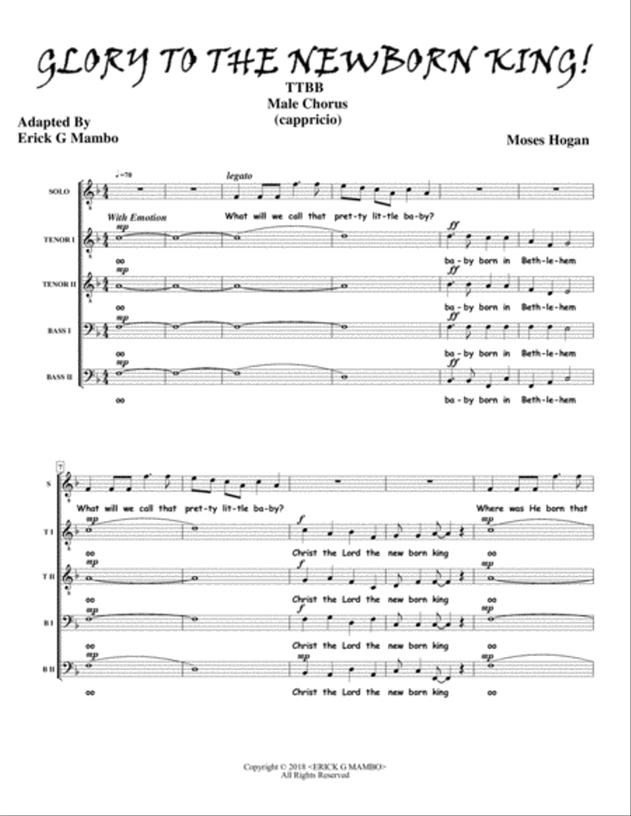 GLORY GLORY GLORY TO THE NEWBORN KING TTBB scores gallery preview page 1