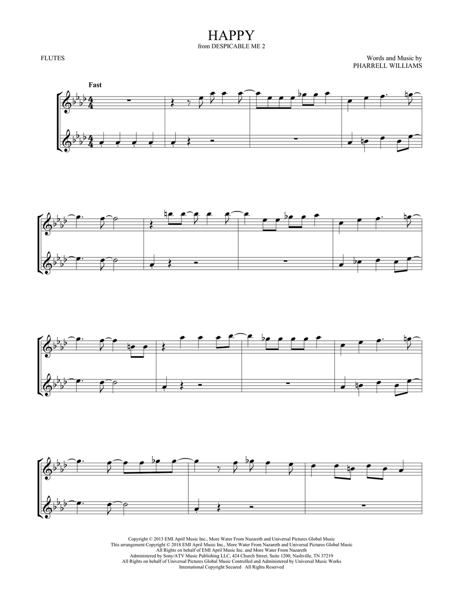 Happy (from Despicable Me 2) Flute Duet scores gallery preview page 1