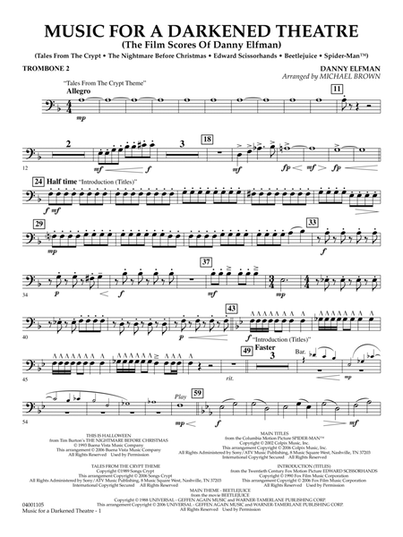Music for a Darkened Theatre (The Film Scores of Danny Elfman) (arr. Brown) - Trombone 2