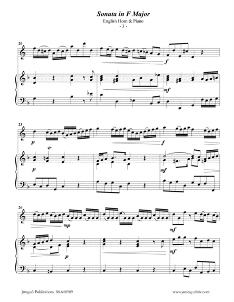 Telemann: Sonata in F Major for English Horn & Piano English Horn scores gallery preview page 3
