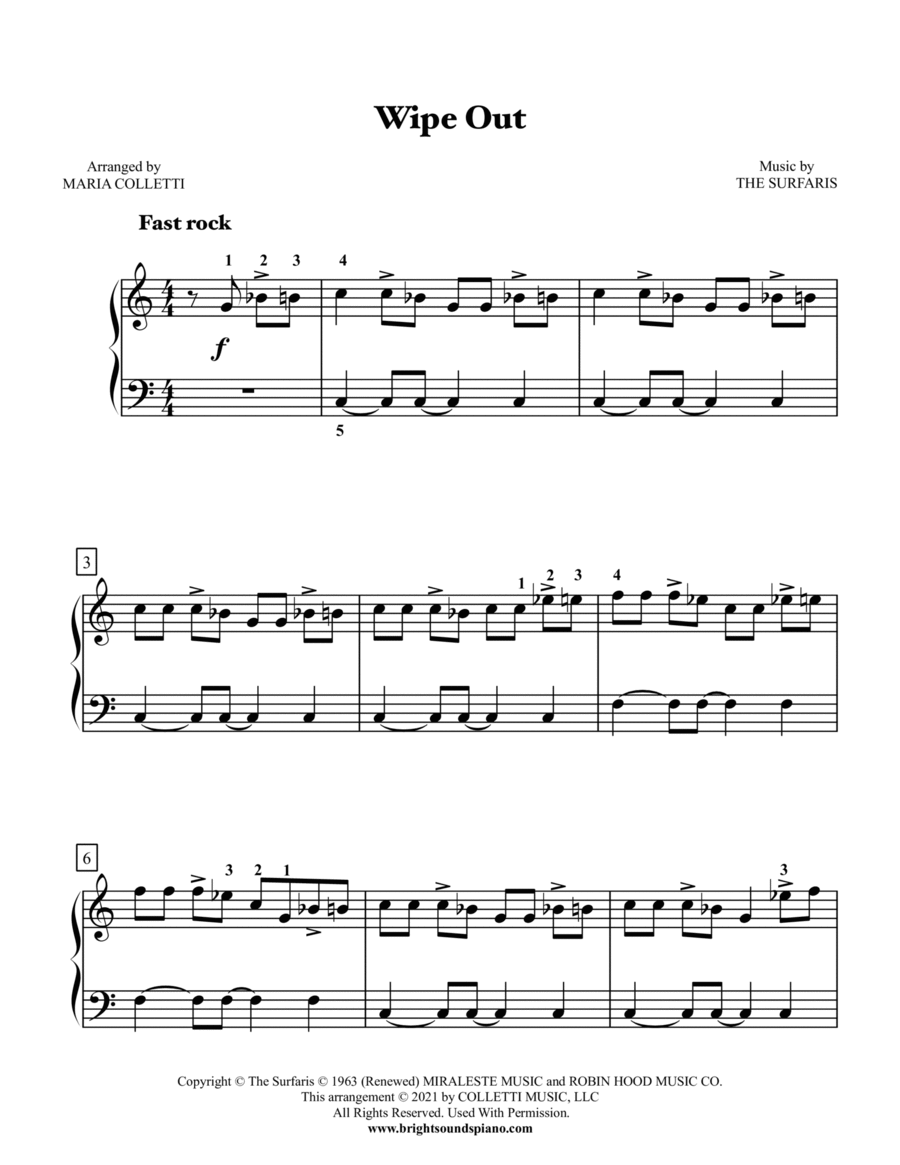 Wipe Out Easy Piano scores gallery preview page 1