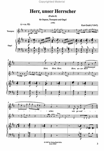 Herr, unser Herrscher (Psalm 8) für Sopran, Trompete und Orgel (1996)