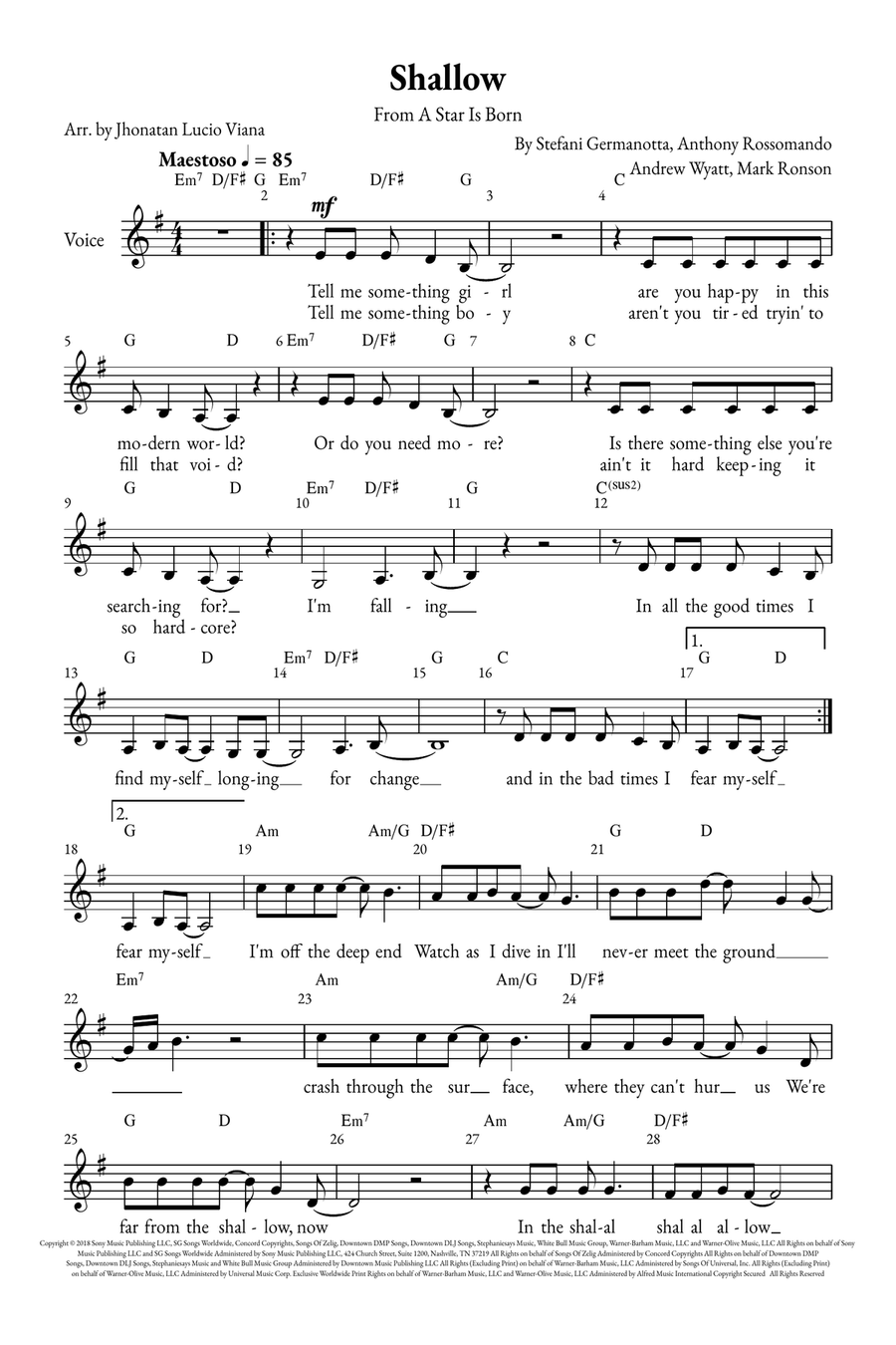 Shallow A Cappella scores gallery preview page 1