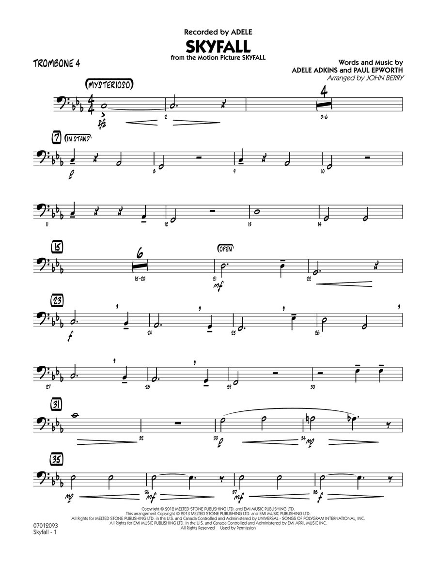 Skyfall - Trombone 4 Jazz Ensemble scores gallery preview page 1