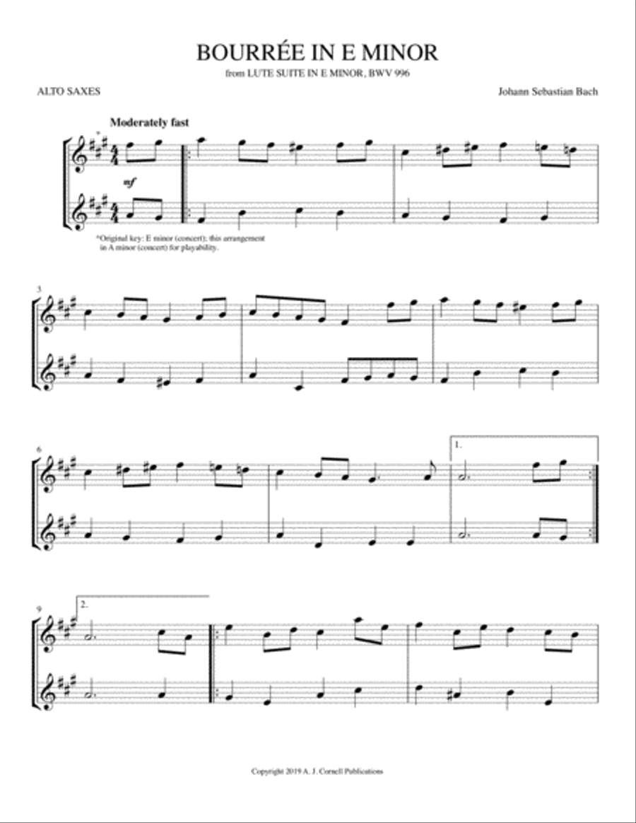 Bourrée in E Minor Bourrée in E Minor Woodwind Duet scores gallery preview page 1