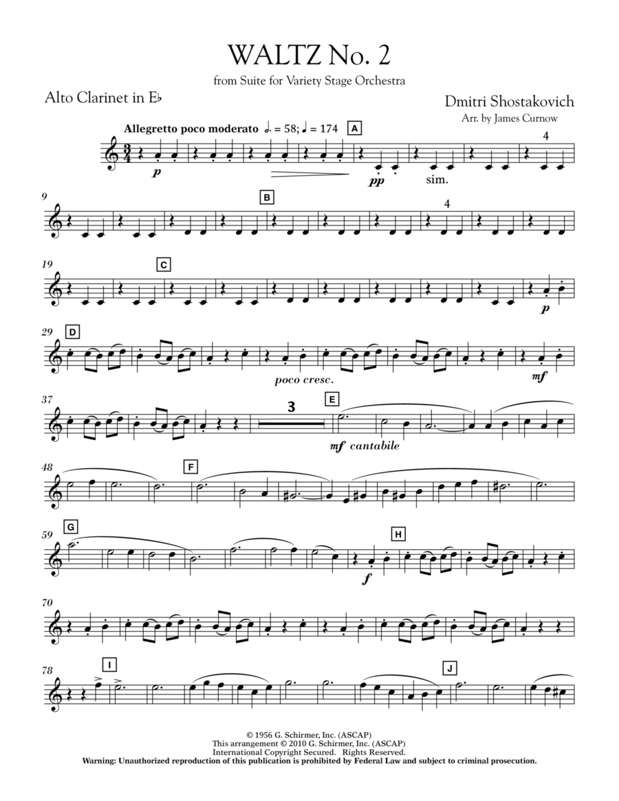 Waltz No. 2 (from Suite For Variety Stage Orchestra) - Eb Alto Clarinet Clarinet scores gallery preview page 1