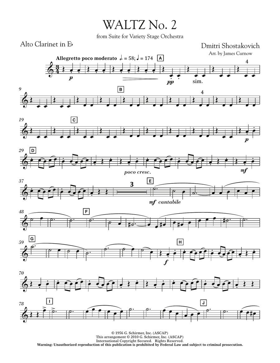 Waltz No. 2 (from Suite For Variety Stage Orchestra) - Eb Alto Clarinet