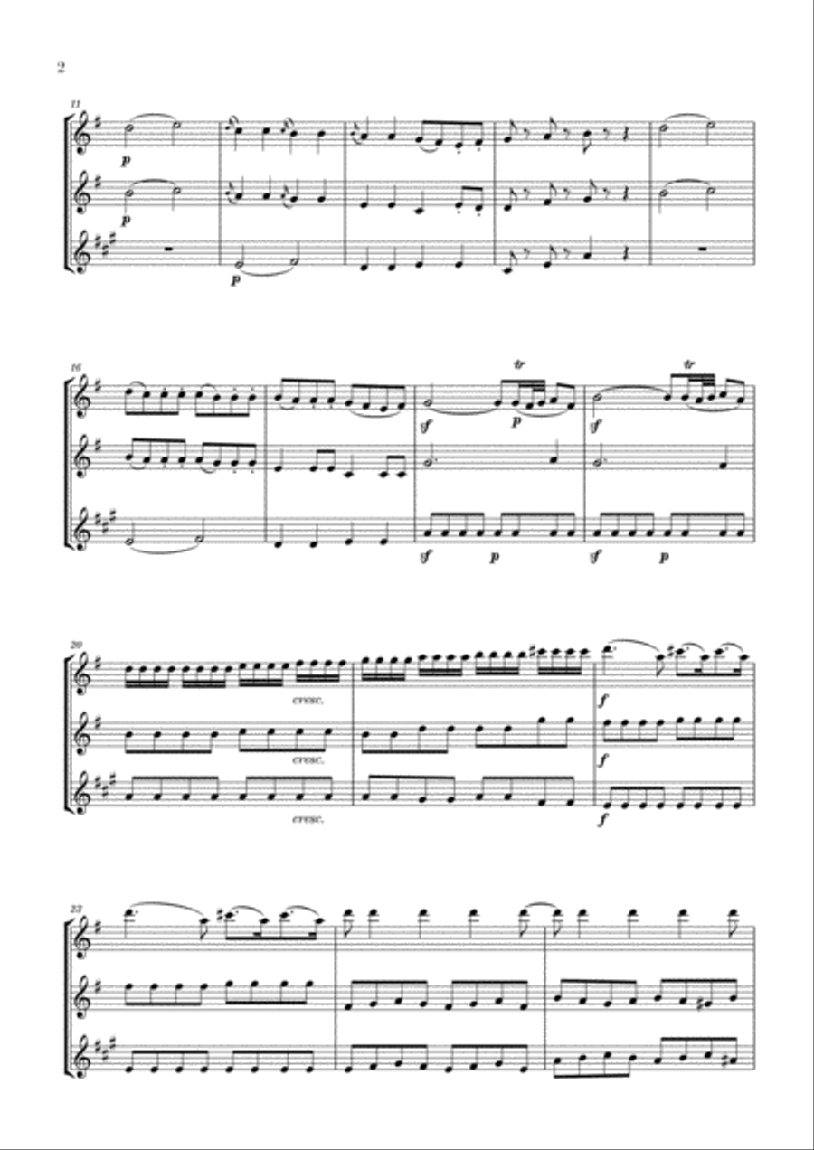 Eine Kleine Nachtmusik for 2 Flutes and Bass Clarinet Woodwind Trio scores gallery preview page 2