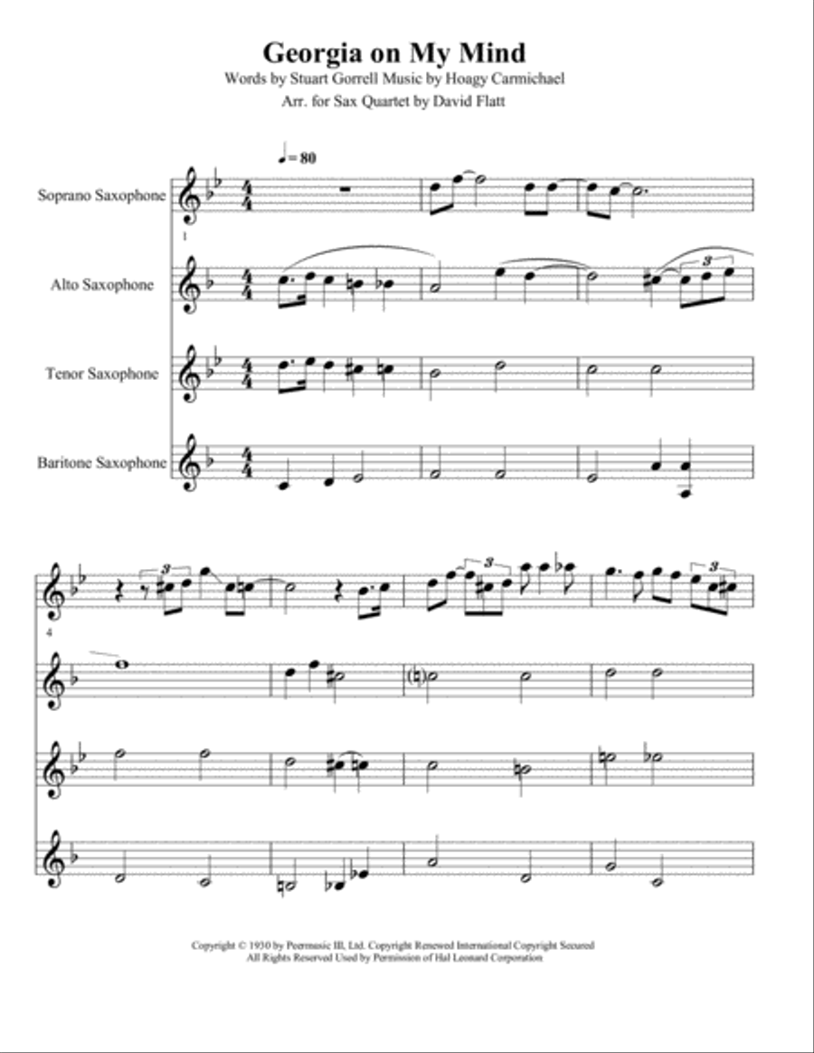 Georgia On My Mind Woodwind Quartet scores gallery preview page 1