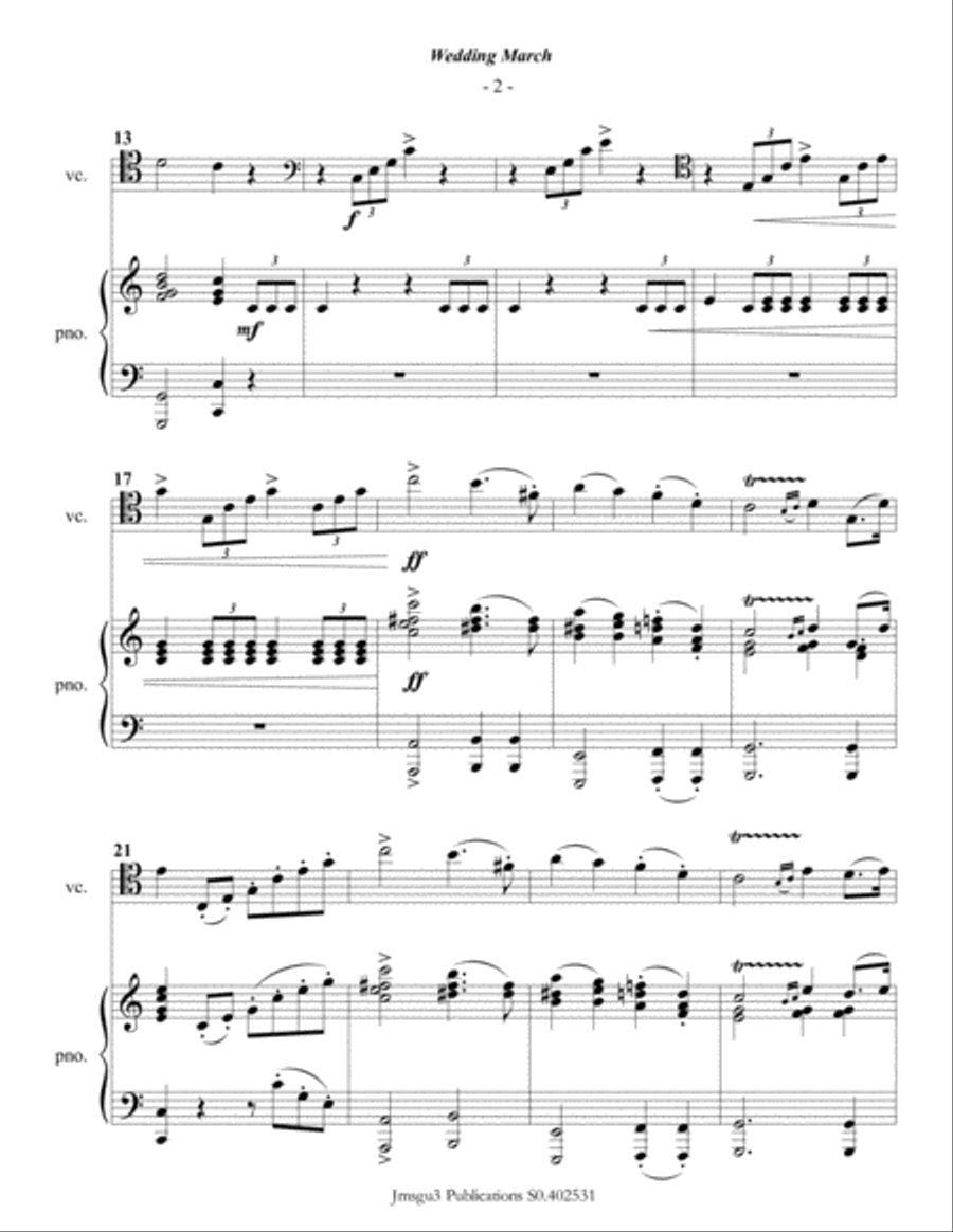 Mendelssohn: Wedding March for Cello & Piano - High Version Piano Accompaniment scores gallery preview page 3