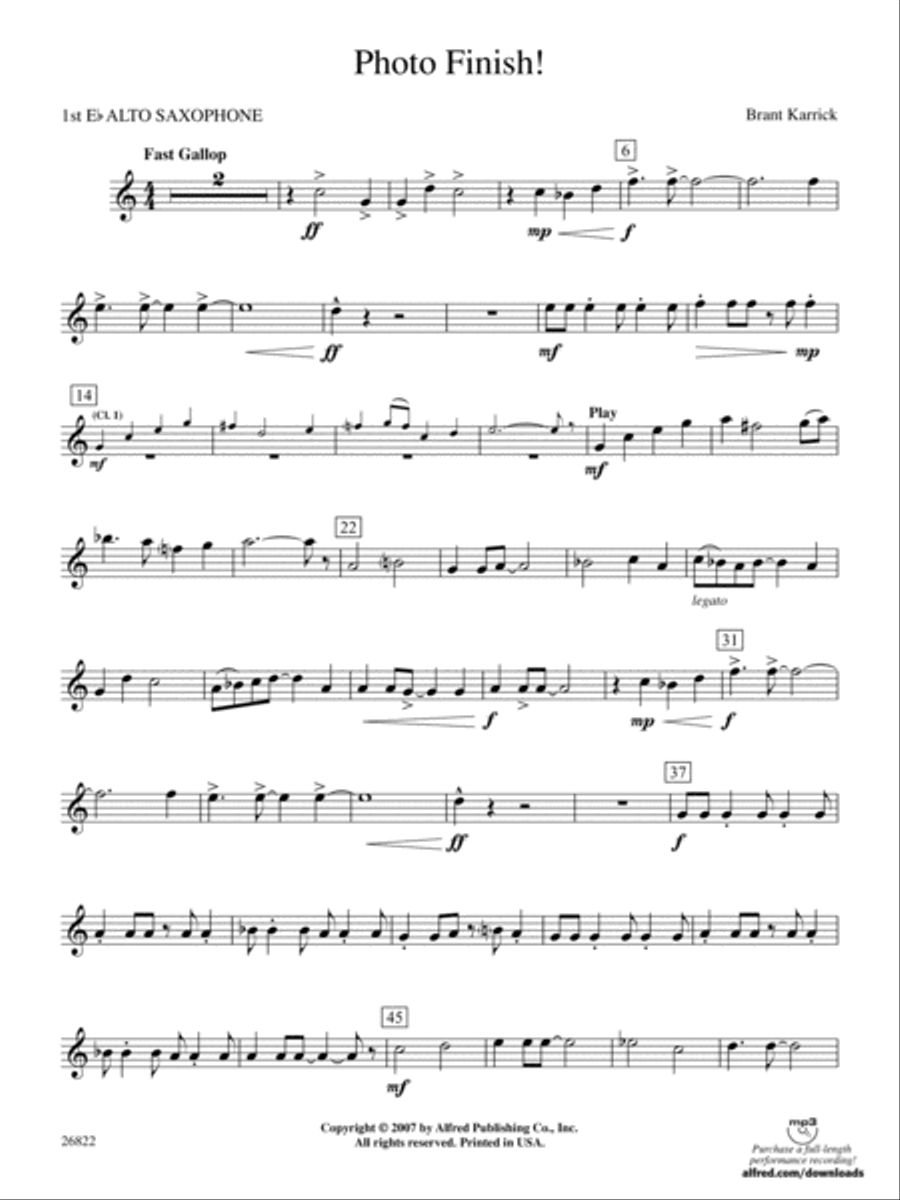Photo Finish!: E-flat Alto Saxophone Concert Band scores gallery preview page 1