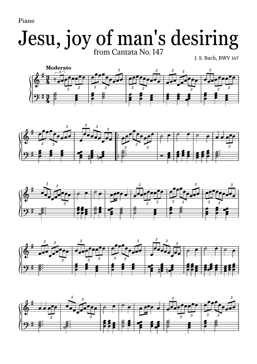 JESU, JOY OF MAN'S DESIRING by Bach - easy version for Piano and chords Piano, Vocal scores gallery preview page 1