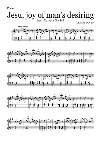 JESU, JOY OF MAN'S DESIRING by Bach - easy version for Piano and chords image number null