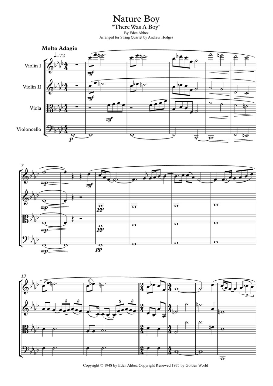 Nature Boy Nature Boy String Quartet scores gallery preview page 1