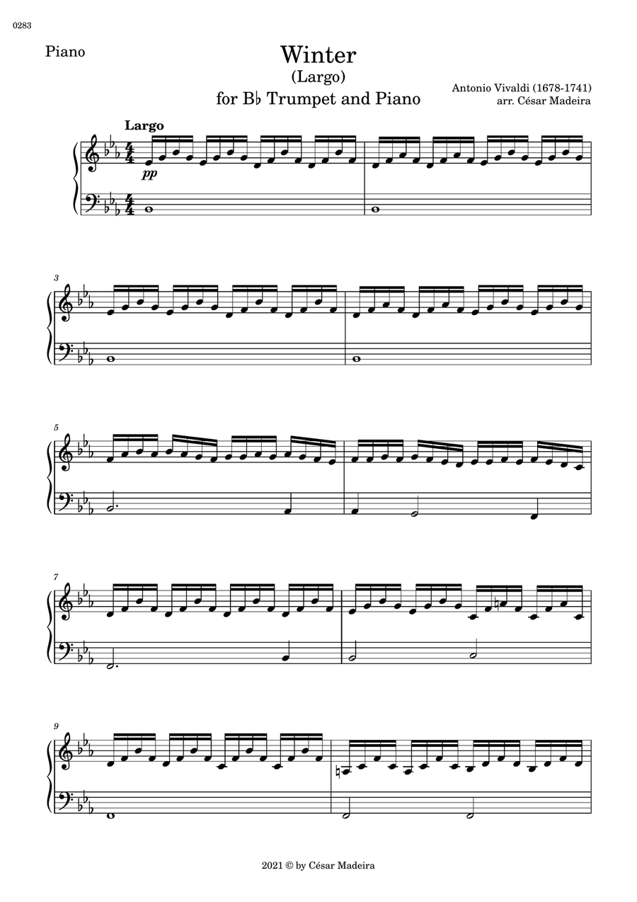 Winter by Vivaldi - Bb Trumpet and Piano - II. Largo (Individual Parts) B-Flat Trumpet scores gallery preview page 2