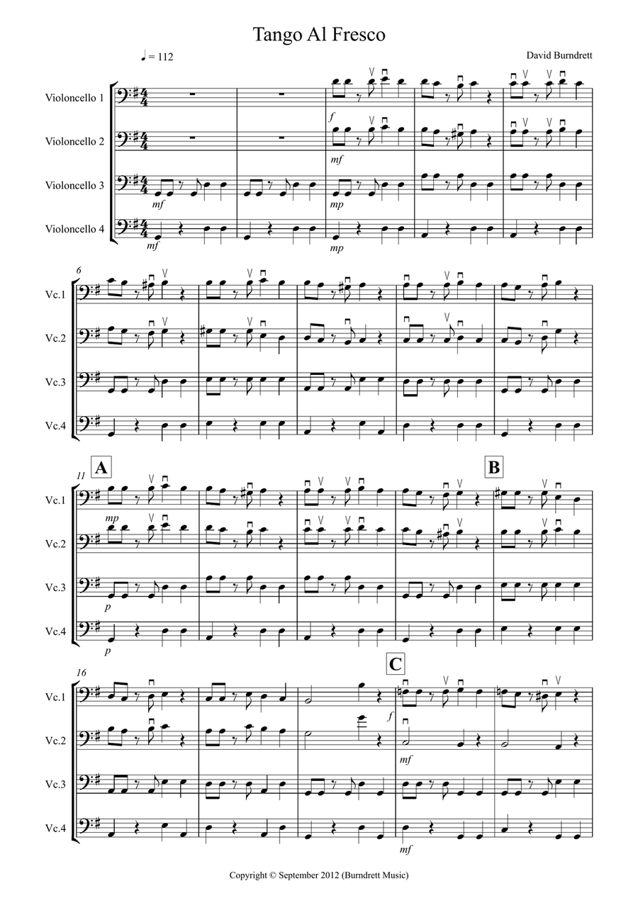 Tango Al Fresco For Beginning Cello Quartet Cello Solo scores gallery preview page 1