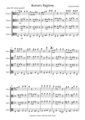 Book cover for Burnie's Ragtime for Viola Quartet