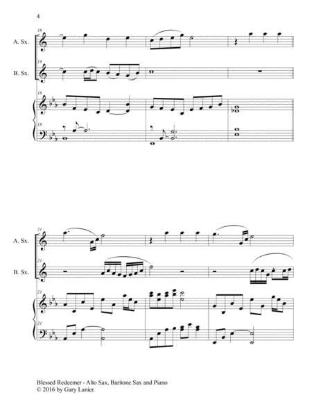 BLESSED REDEEMER (Trio – Alto Sax, Baritone Sax & Piano with Score/Parts) image number null