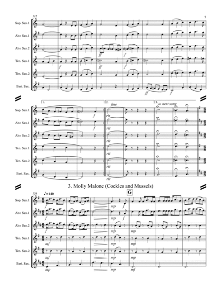 Irish Folksong Suite (for Saxophone Quintet SATTB or AATTB) Saxophone Quintet scores gallery preview page 6